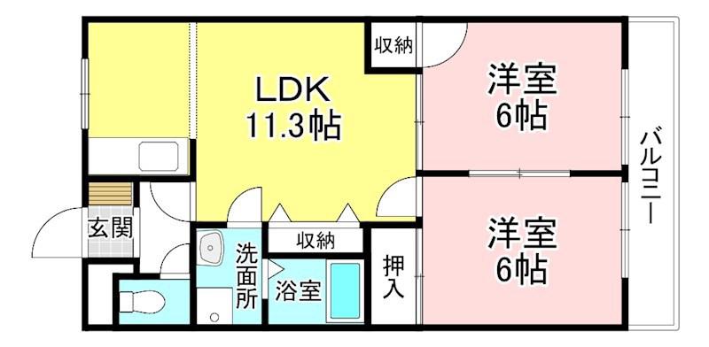 ロワールKENT(2LDK/2階)の間取り写真