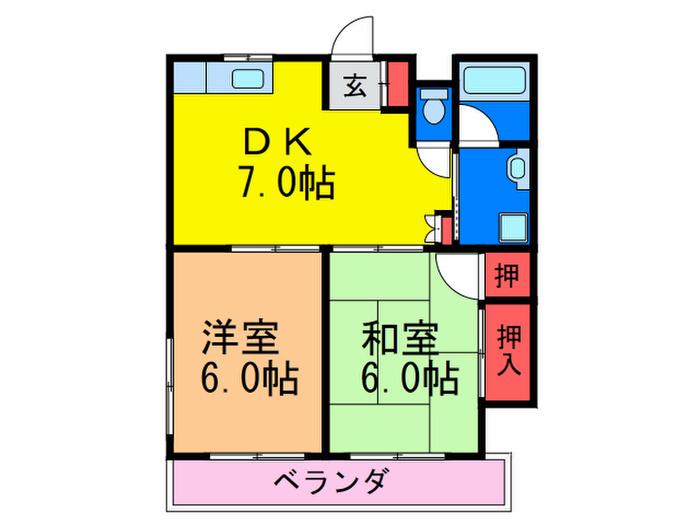 コーポサンライズ(2DK/1階)の間取り写真