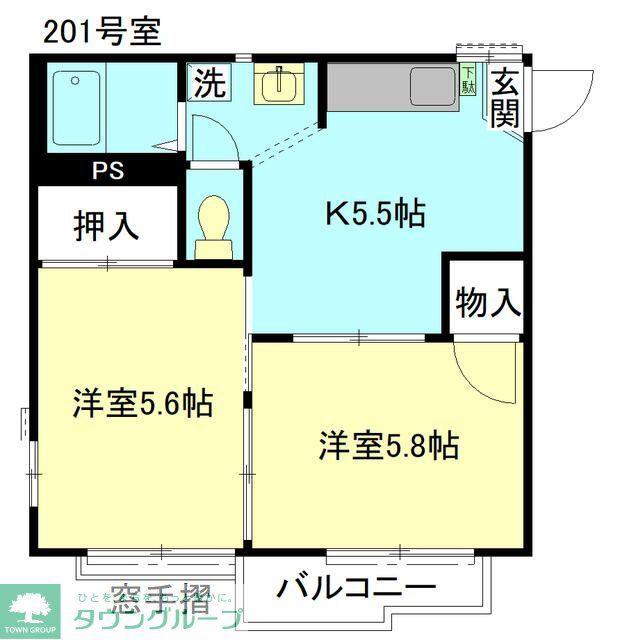 パールハイツ新河岸(2K/2階)の間取り写真