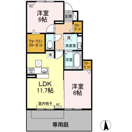 D-ROOM堀江(2LDK/1階)の間取り写真