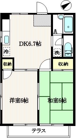 タウンコートB(2DK/2階)の間取り写真
