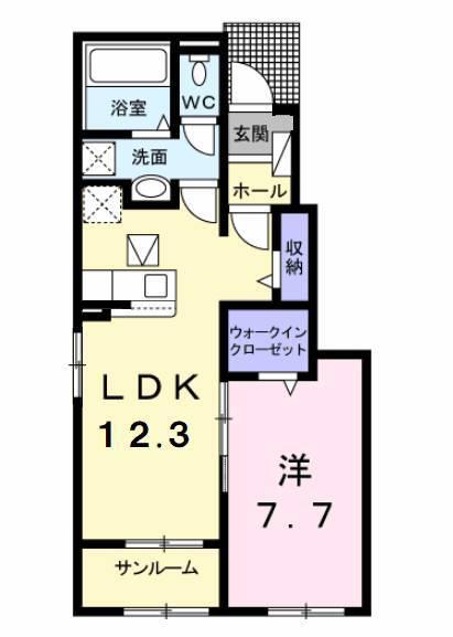 ユウア プルメリア A(1LDK/1階)の間取り写真