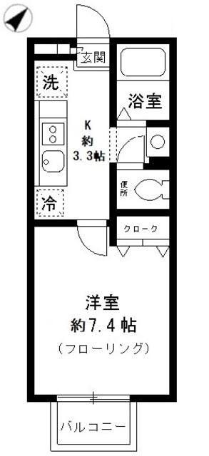 ノースヒル(1K/2階)の間取り写真