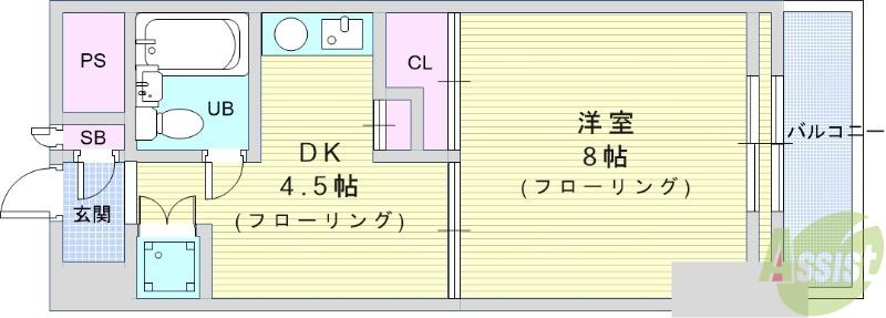 ブランコート豊中(1DK/2階)の間取り写真
