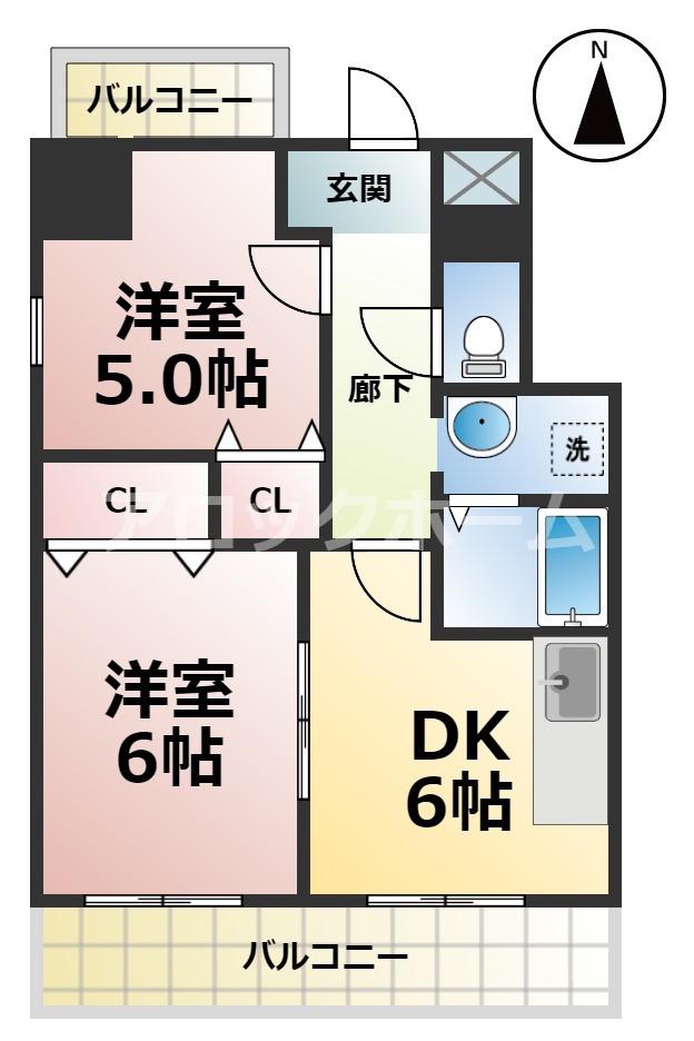 カーサ八熊通(2DK/5階)の間取り写真