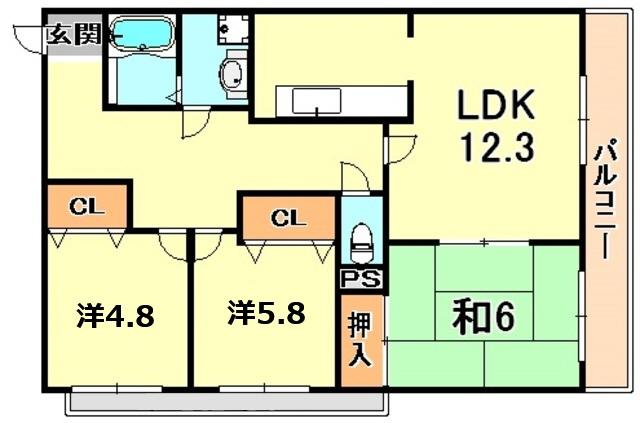 グランディア東灘(3LDK/3階)の間取り写真