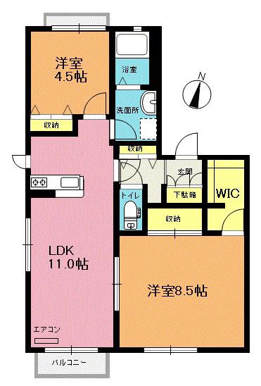 パークハウス B棟(2LDK/1階)の間取り写真