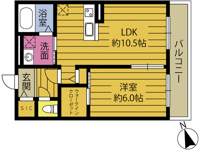 スマッシュ皆春(1LDK/2階)の間取り写真