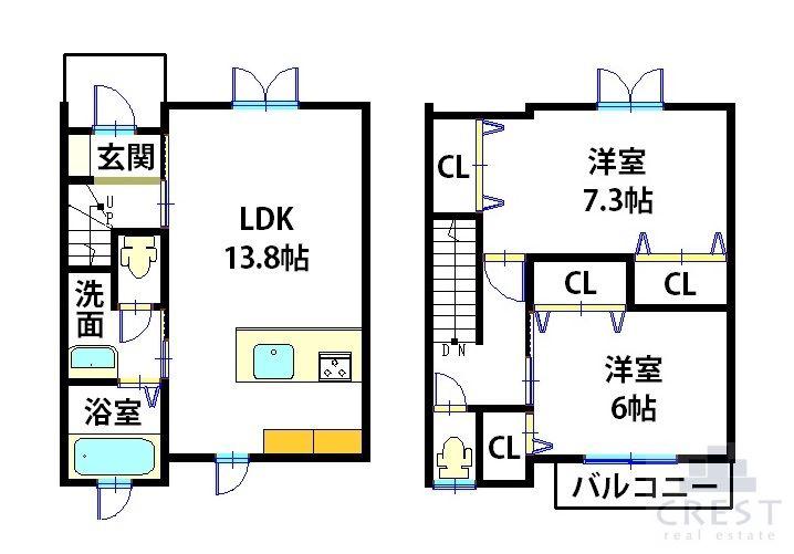 メゾンクレスト神辺川南(2LDK/1階)の間取り写真
