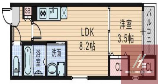 SUNGLOW朝潮橋(1LDK/1階)の間取り写真