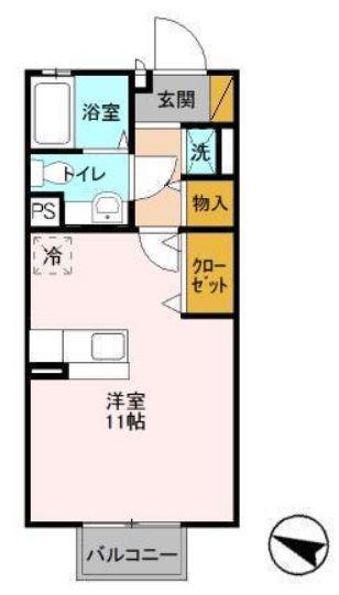プレジールⅠ(ワンルーム/2階)の間取り写真