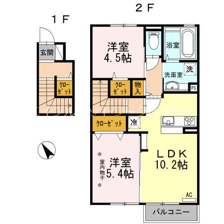 セジュール上徳間 C棟(2LDK/2階)の間取り写真