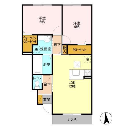 ロイヤルガーデン D(2LDK/1階)の間取り写真