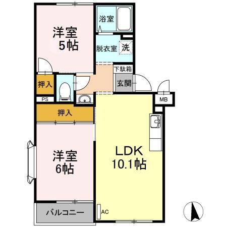 ビラ・ジュニペラス C棟(2LDK/1階)の間取り写真