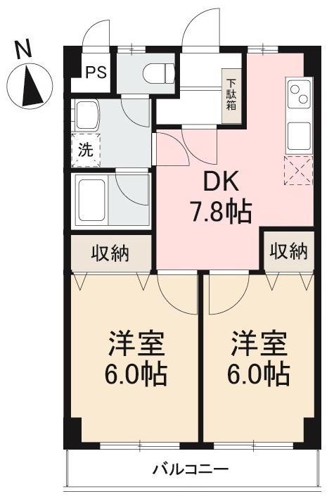 ライスワン(2DK/1階)の間取り写真
