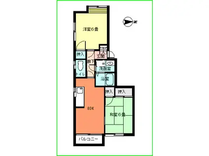 ユアコート江波東(2DK/1階)の間取り写真