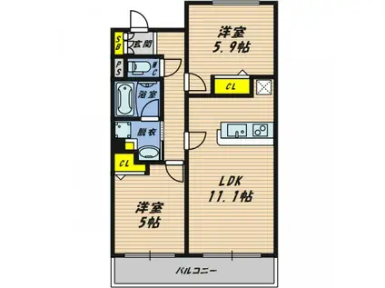 ラグーザ氏本(2LDK/9階)の間取り写真