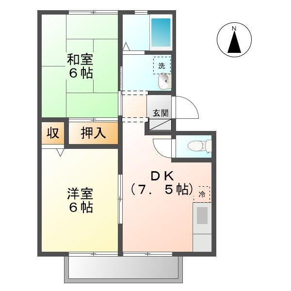 ジュネパレス東福山 A・B・C(2DK/2階)の間取り写真