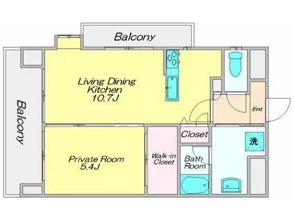 フェリス久留米シティ(1LDK/12階)の間取り写真
