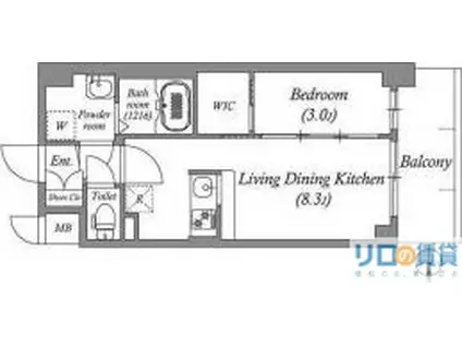 ファーストフィオーレ江坂グランディア(1LDK/3階)の間取り写真
