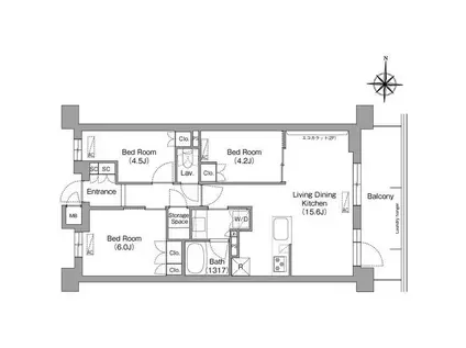 コンフォリア・リヴ坂富(3LDK/4階)の間取り写真