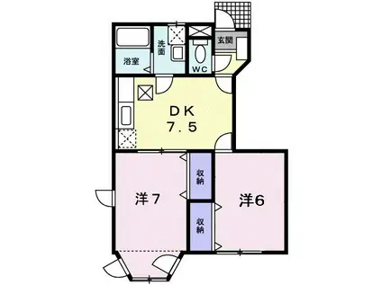 ファーテェィルアースIIB(2DK/1階)の間取り写真
