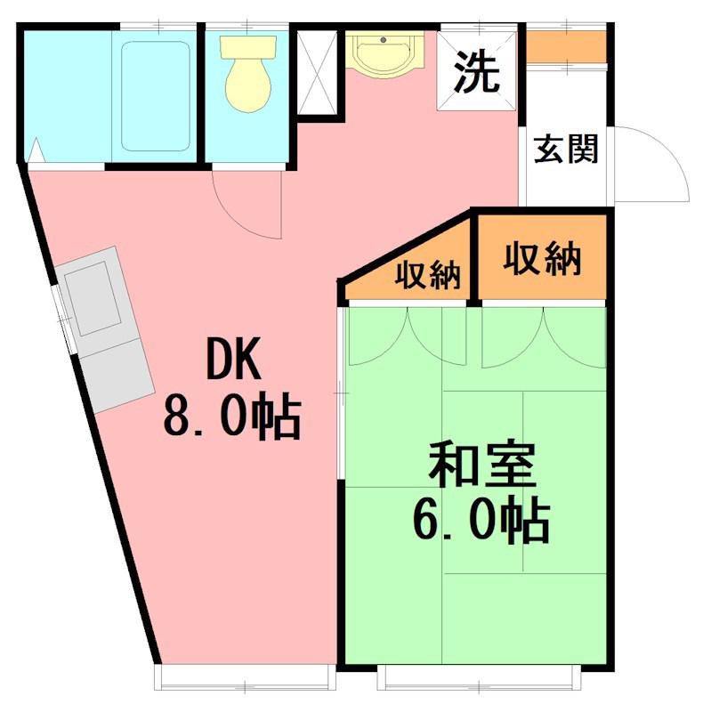 第8野本ビル(1DK/2階)の間取り写真