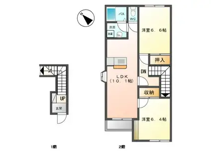 GREEN TOWNII(2LDK/2階)の間取り写真