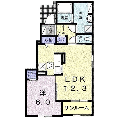 ライラックI(1LDK/1階)の間取り写真