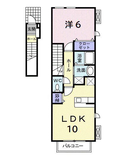 アンソレイユB(1LDK/2階)の間取り写真
