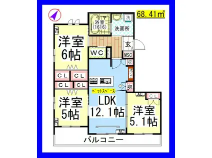 AF ペット共生・NICO HOUSE(3LDK/2階)の間取り写真