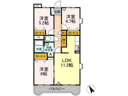 カミヤエステート(3LDK/3階)の間取り写真