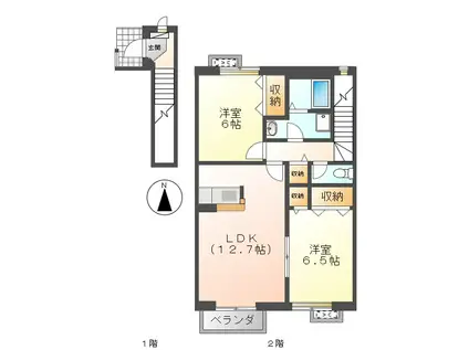クレセント北郷 A・B(2LDK/2階)の間取り写真