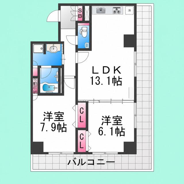 セントラル堺東(2LDK/8階)の間取り写真