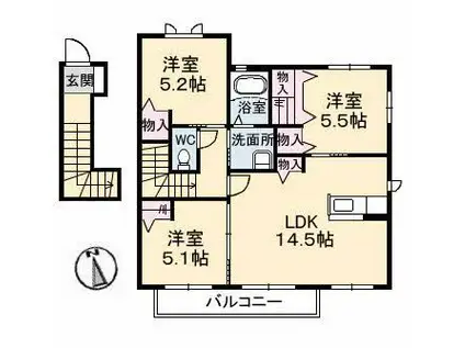 グランマスト郷 D棟(3LDK/2階)の間取り写真