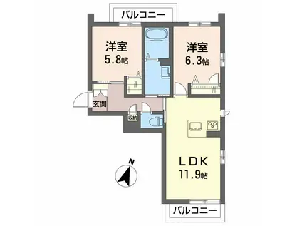 ベレオ庄町(2LDK/3階)の間取り写真