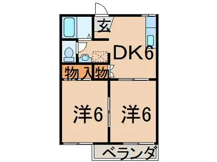 ノースセントラルハイツB(2DK/2階)の間取り写真