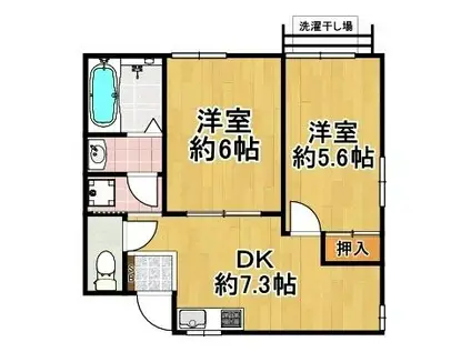 平尾5丁目星々ビル(2LDK/1階)の間取り写真