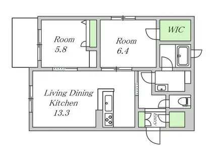 ルーエ南桜塚(2LDK/1階)の間取り写真