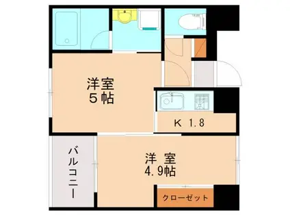 リアンシェルブルー香椎宮前(2K/4階)の間取り写真