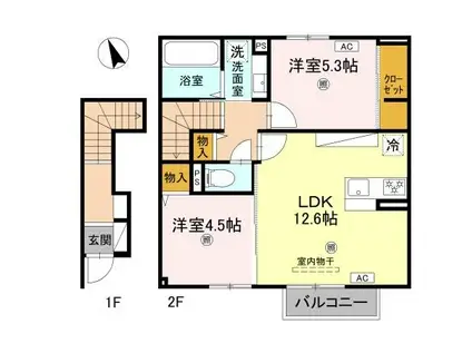 ヴィラーチェII(2LDK/2階)の間取り写真