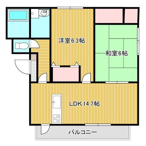 リバージュ山手(2LDK/1階)の間取り写真