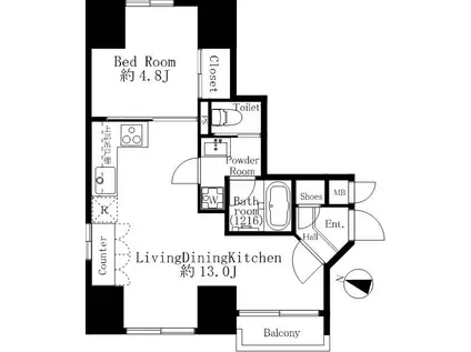 パレソレイユ東日本橋(1LDK/5階)の間取り写真