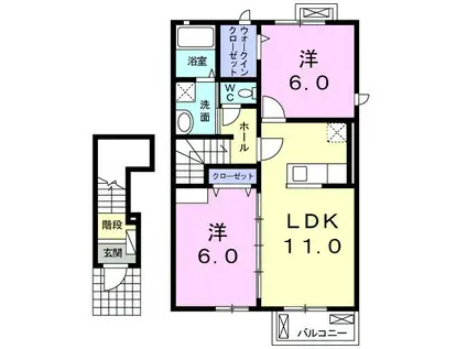 カルムレジデンス(2LDK/2階)の間取り写真