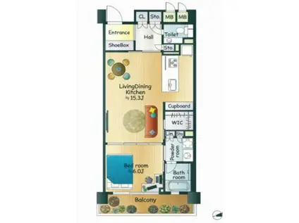 小田急コアロード六本木フロンテ(1LDK/2階)の間取り写真