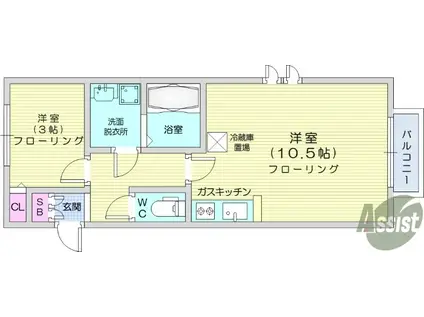 アスコット八木山弥生町(1LDK/2階)の間取り写真