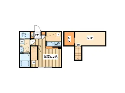 プリマ アート海老名(1K/2階)の間取り写真