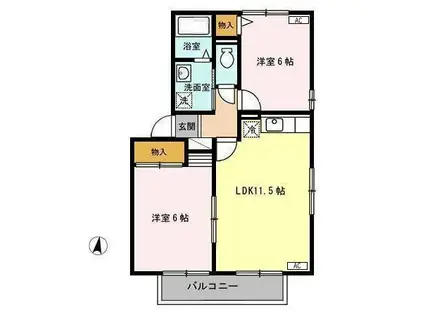 ベルクフロイデ(2LDK/2階)の間取り写真