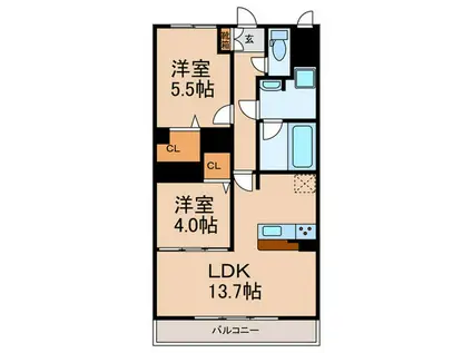 PIAF(2LDK/1階)の間取り写真