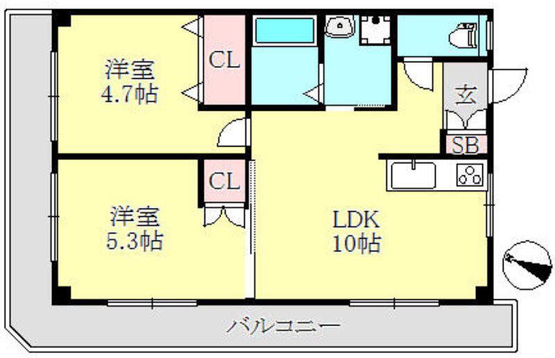 セイシェル長田山手(2LDK/2階)の間取り写真